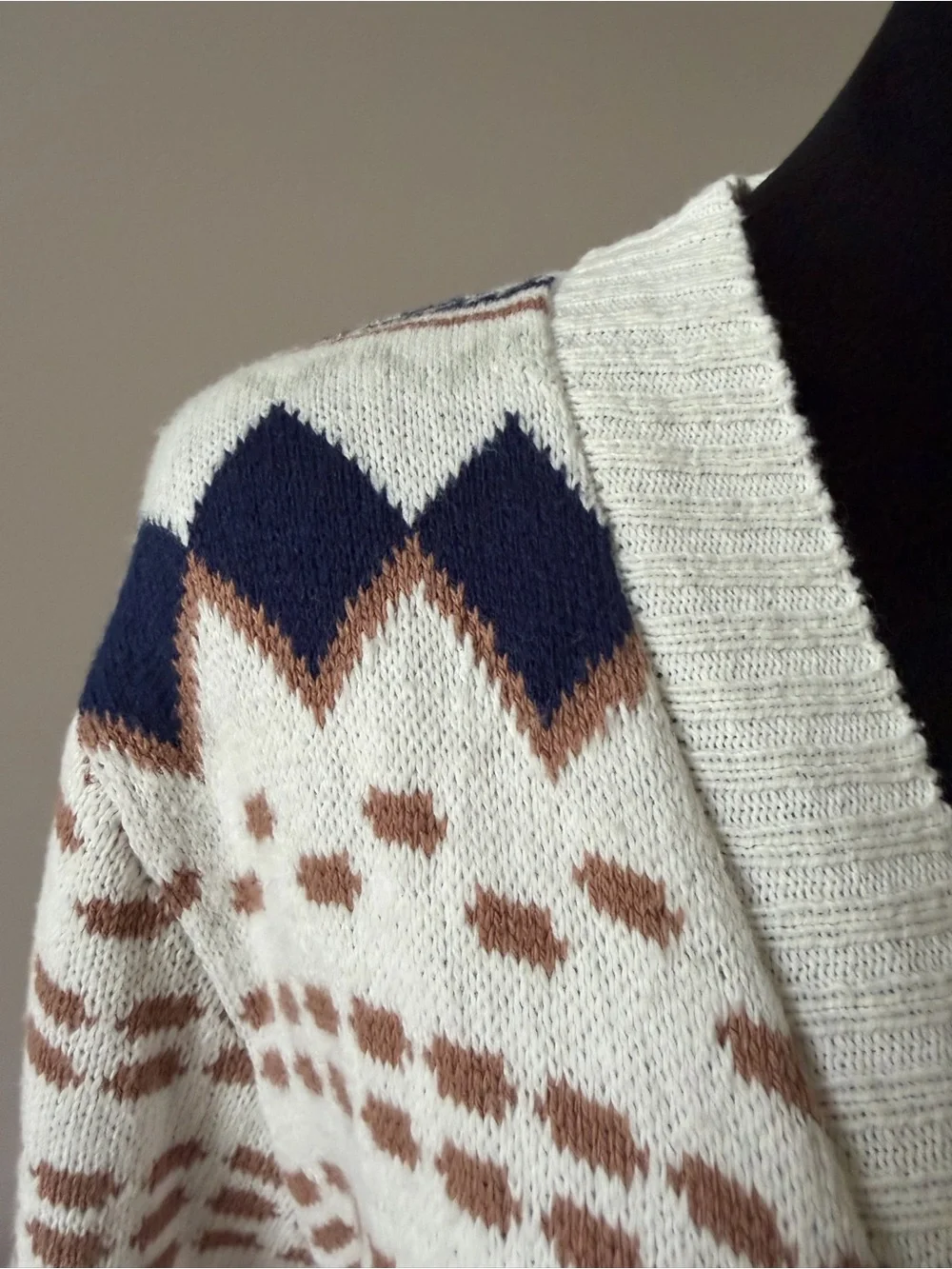 Serra NEW w/Tags Open-Front Ivory Geometric Knit Long Cardigan Sweater Large - Picture 6 of 8